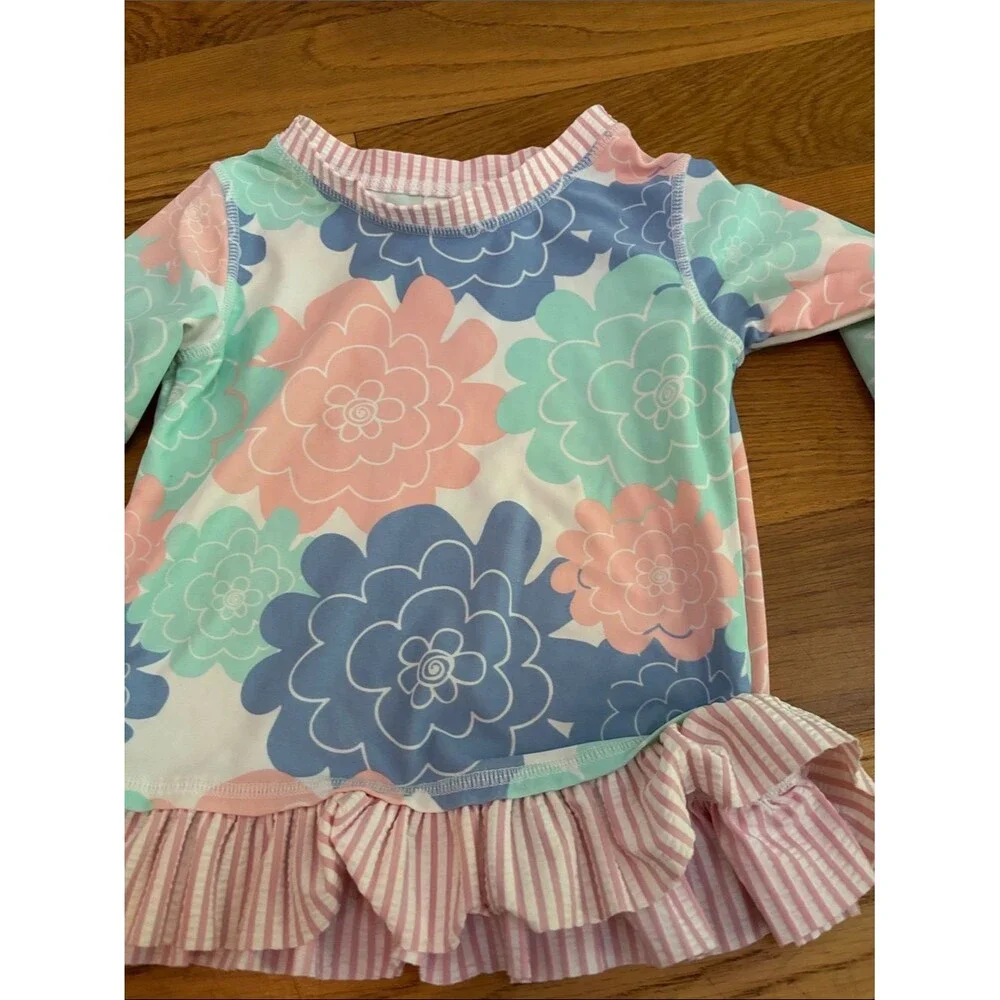 Ruffle Butts Girls Floral Crew Neck Multicolor Rash Guard Top size 2T